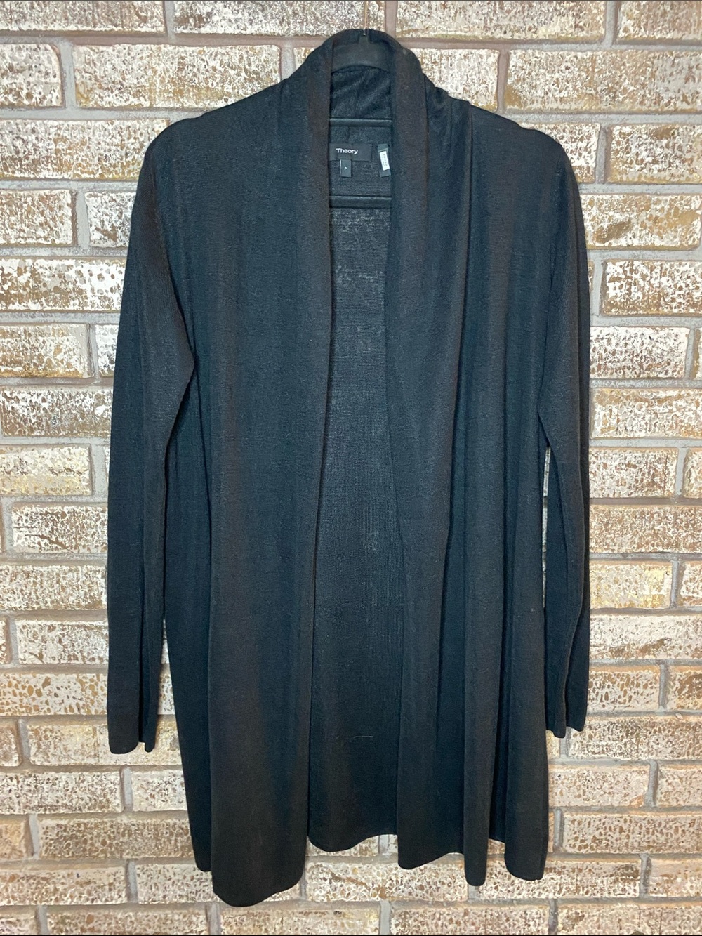 Med/large Theory Black Open-Front Long Cardigan Sweater 75% linen 25% viscose